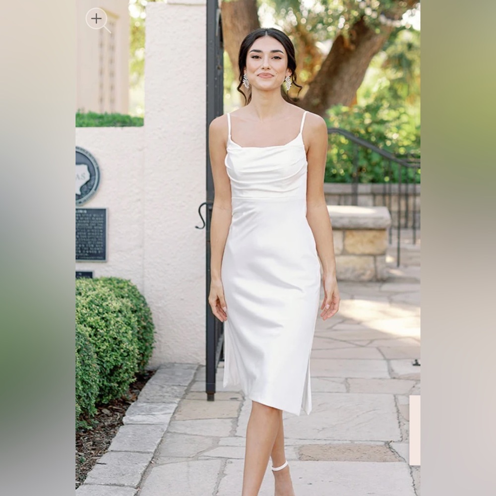 Revelry Midi Satin Cowl Neck Dress (Size 6)